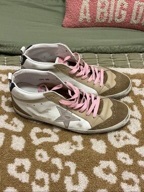 Golden Goose Low-Top Star Sneakers in White, Brown & Pink